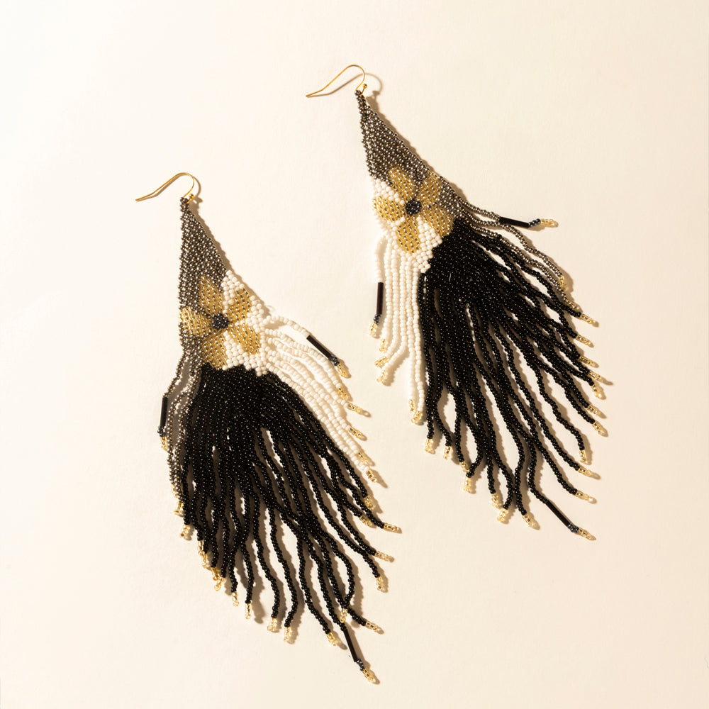 Myra Moonlit Sage Beaded Fringe Earrings in Midnight Coal Myra USA