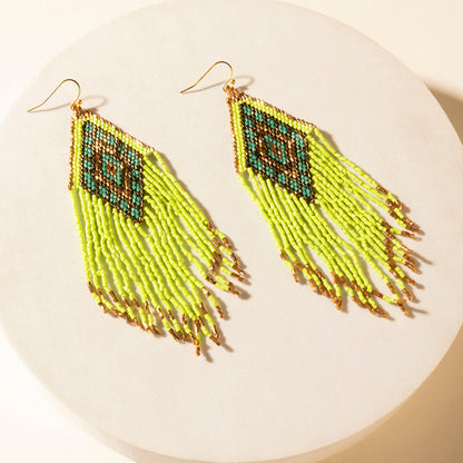 Myra Desert Neon Beaded Fringe Earrings in Glow Green Myra USA
