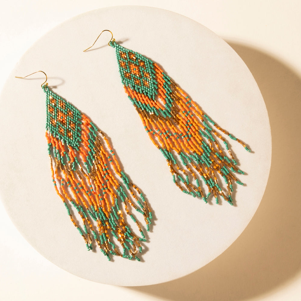 Myra Sundance Ember Beaded Fringe Earrings in Gilded Coral Myra USA