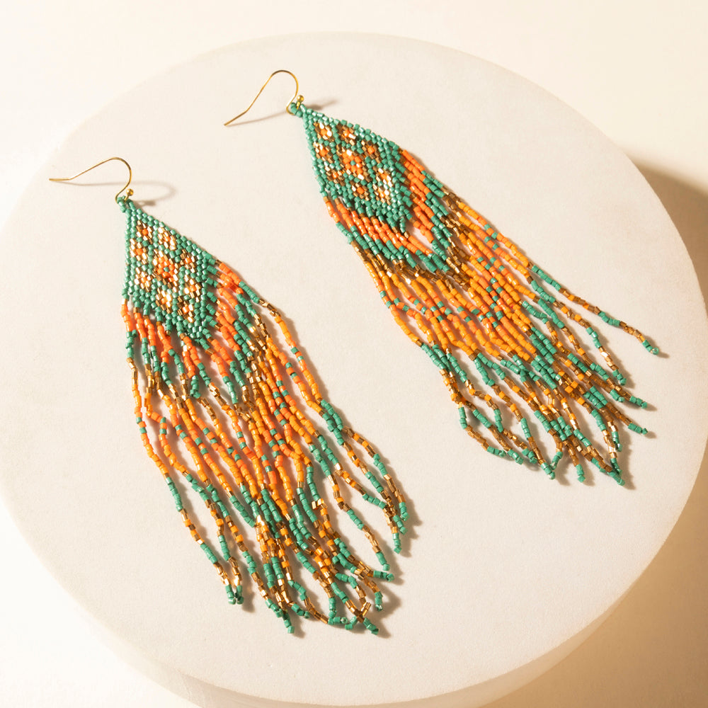 Myra Sundance Ember Beaded Fringe Earrings in Gilded Coral Myra USA