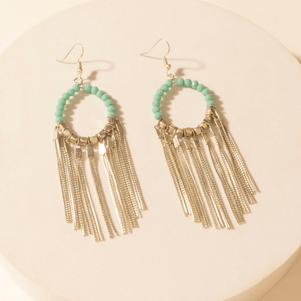 Myra Desert River Fringe Earrings in Mist Aqua Myra USA
