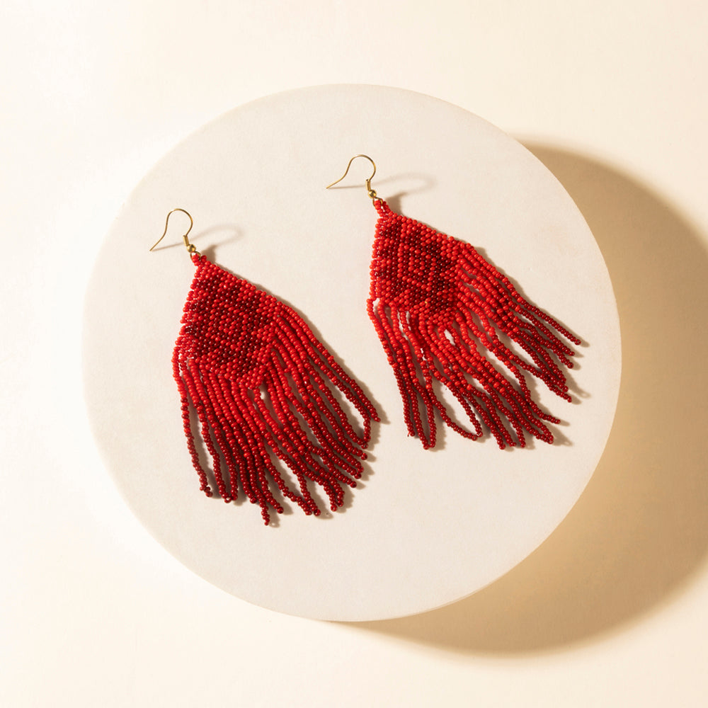 Myra Wild Blaze Beaded Fringe Earrings in Ember Red Myra USA