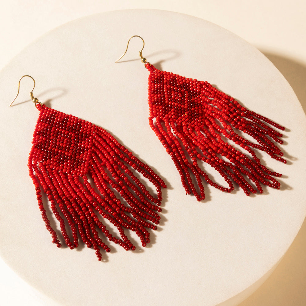 Myra Wild Blaze Beaded Fringe Earrings in Ember Red Myra USA