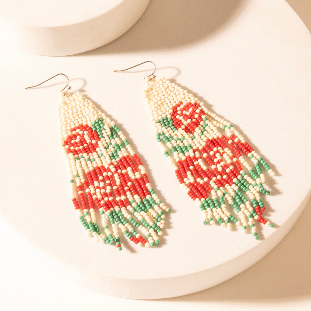 Myra Rose Garden Beaded Fringe Earrings in Cream Ivory Myra USA