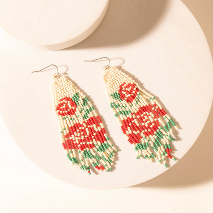 Myra Rose Garden Beaded Fringe Earrings in Cream Ivory Myra USA