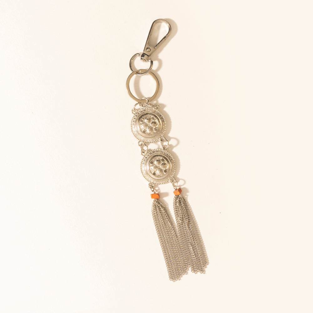 Myra Duo Medallion Tassel Keychain in Nickel Steel Myra USA