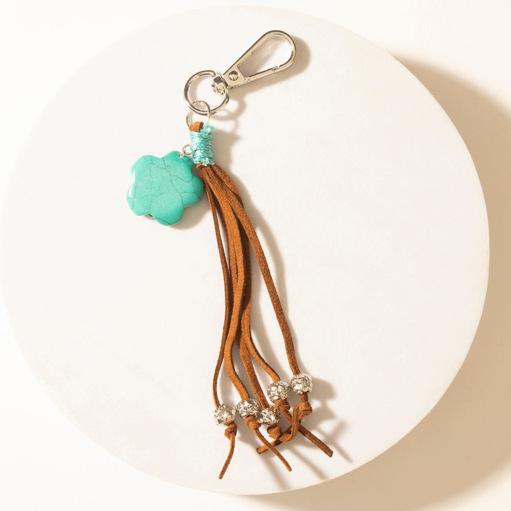 Myra Rangeflower Tassel Charm Keychain in Suede Brown Myra USA
