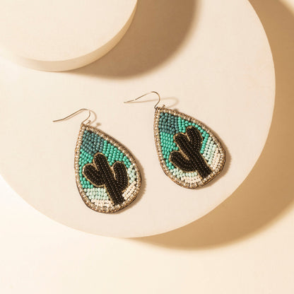 Myra Monsoon Saguaro Cactus Beaded Earrings in Adobe Blue Myra USA