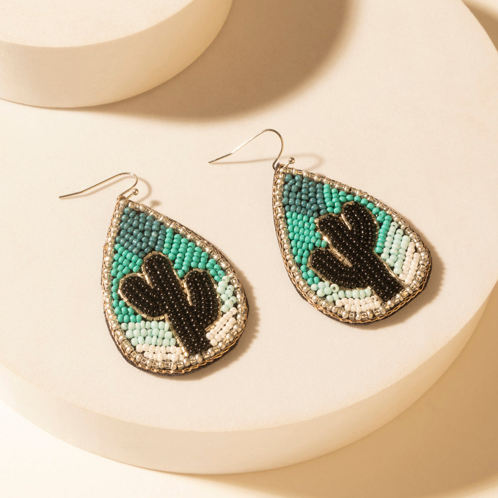 Myra Monsoon Saguaro Cactus Beaded Earrings in Adobe Blue Myra USA