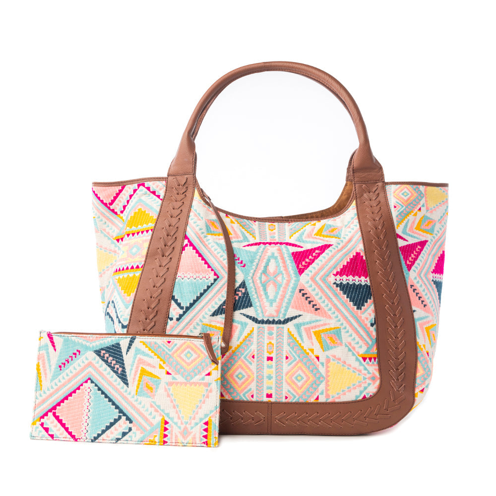 Myra Sedona Horizon Jacquard Tote Bag in Sunset Coral Myra USA