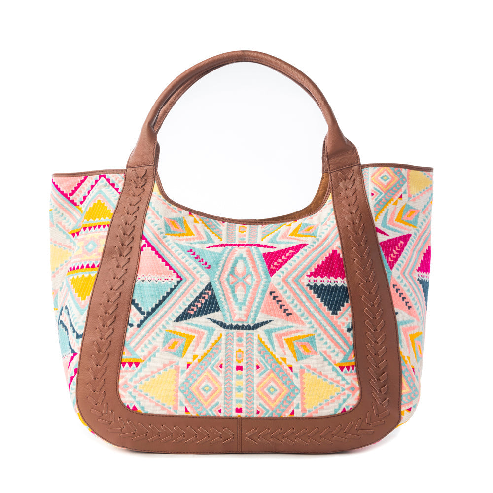 Myra Sedona Horizon Jacquard Tote Bag in Sunset Coral Myra USA