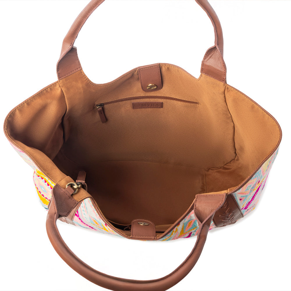 Myra Sedona Horizon Jacquard Tote Bag in Sunset Coral Myra USA