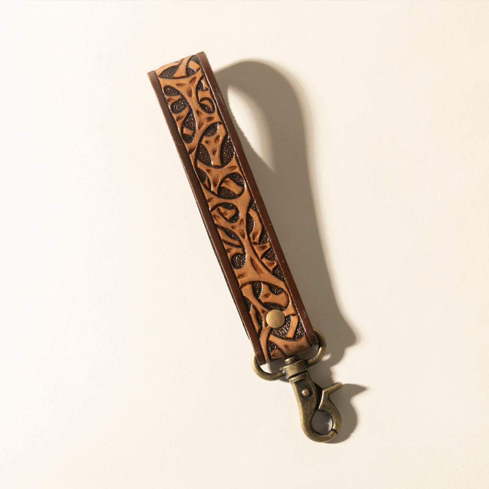 Myra Ranger's Call Handtooled Leather Keyfob in Mocha Brown Myra USA