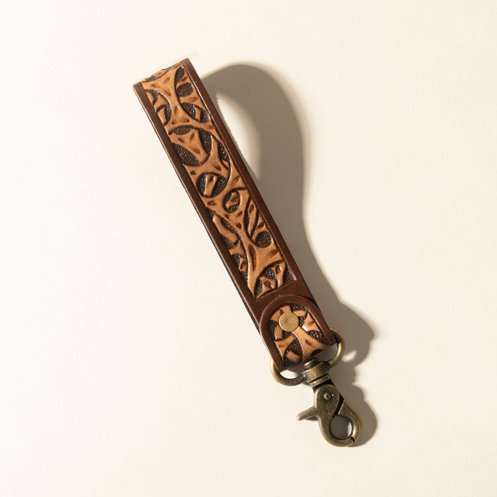 Myra Ranger's Call Handtooled Leather Keyfob in Mocha Brown Myra USA