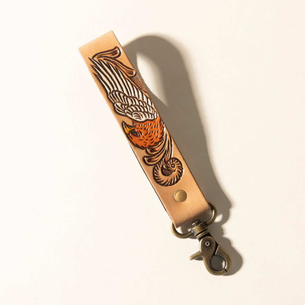 Myra Eagle Ember Handtooled Leather Keyfob in Natural Tan Myra USA
