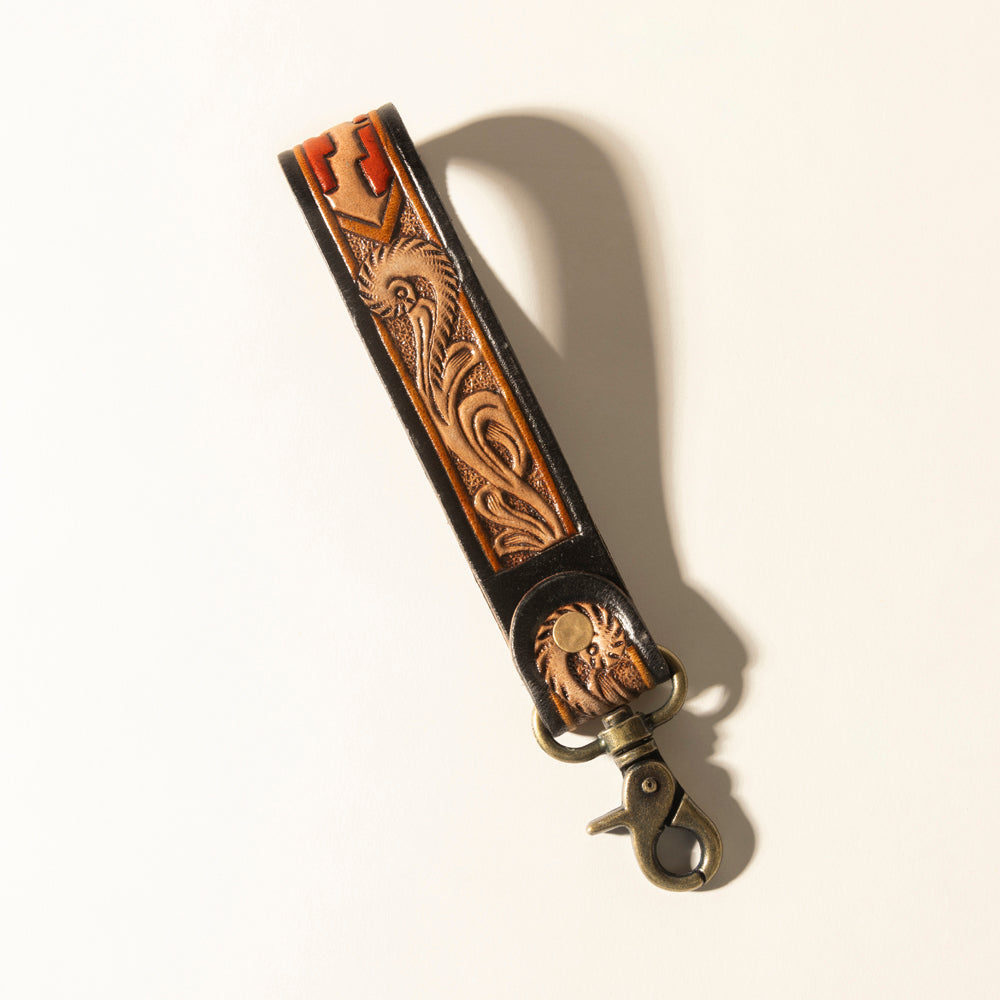 Myra Red Rock Path Handtooled Leather Keyfob in Mesa Brick Myra USA