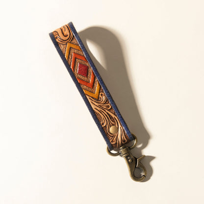 Myra Sedona Breeze Handtooled Leather Keyfob in Oxide Red Myra USA