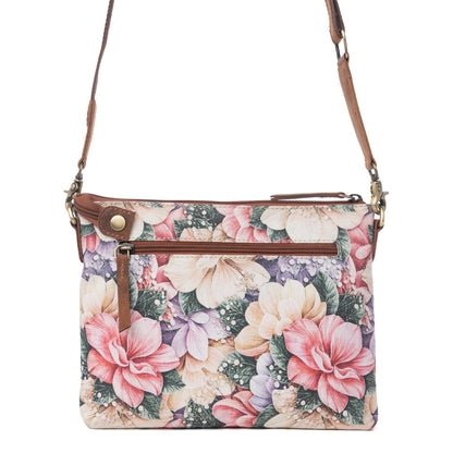 Myra Wildflower Trail Cotton & Leather Crossbody Bag in Vintage Rose Myra USA