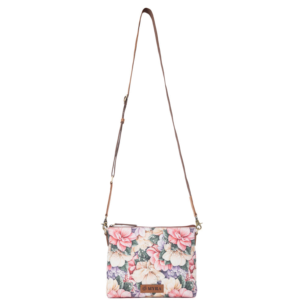 Myra Wildflower Trail Cotton & Leather Crossbody Bag in Vintage Rose Myra USA
