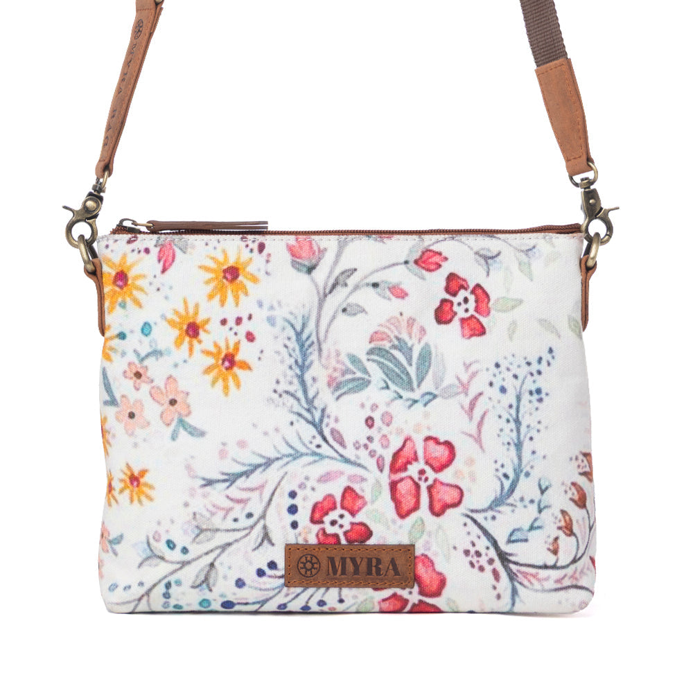 Myra Wildflower Trail Cotton & Leather Crossbody Bag in Spring Sand Myra USA