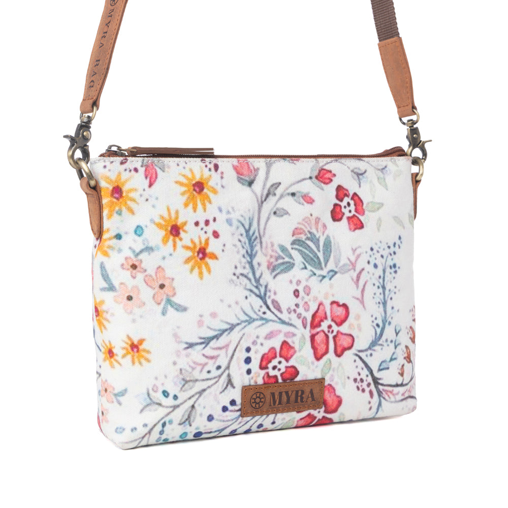 Myra Wildflower Trail Cotton & Leather Crossbody Bag in Spring Sand Myra USA