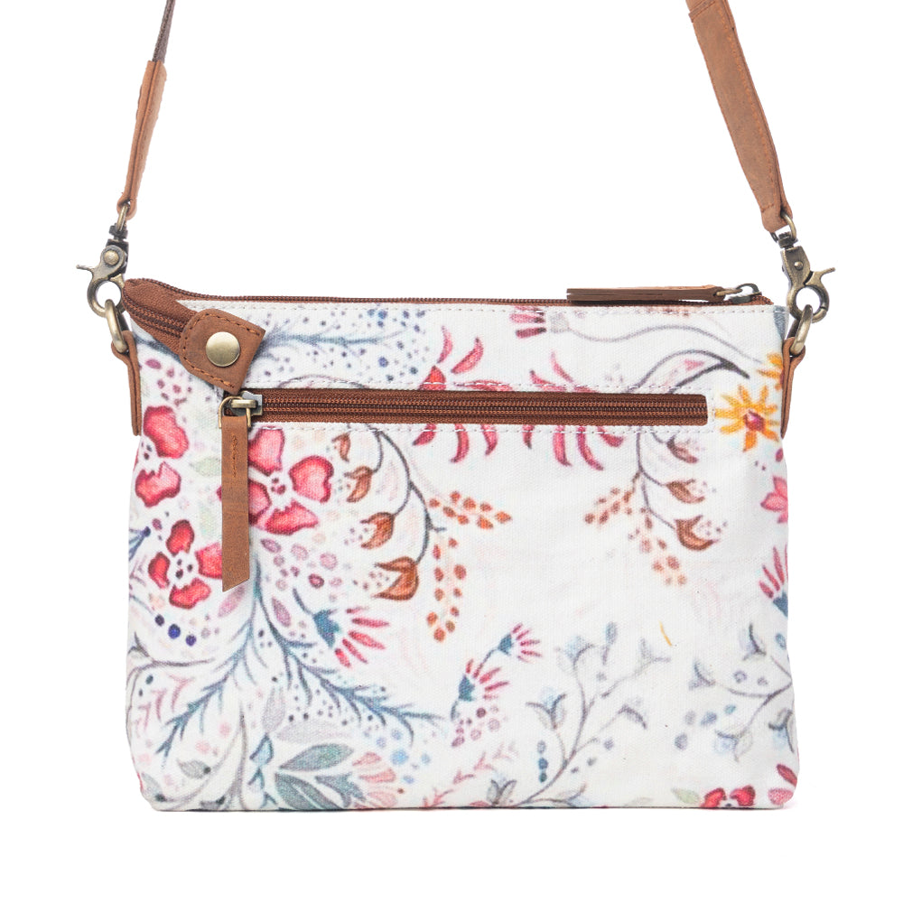 Myra Wildflower Trail Cotton & Leather Crossbody Bag in Spring Sand Myra USA