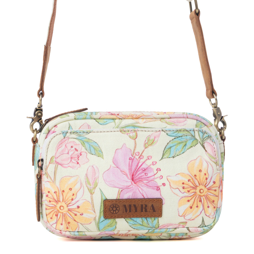 Myra Meadow Song Cotton & Leather Crossbody Bag in Lemon Blossom Myra USA