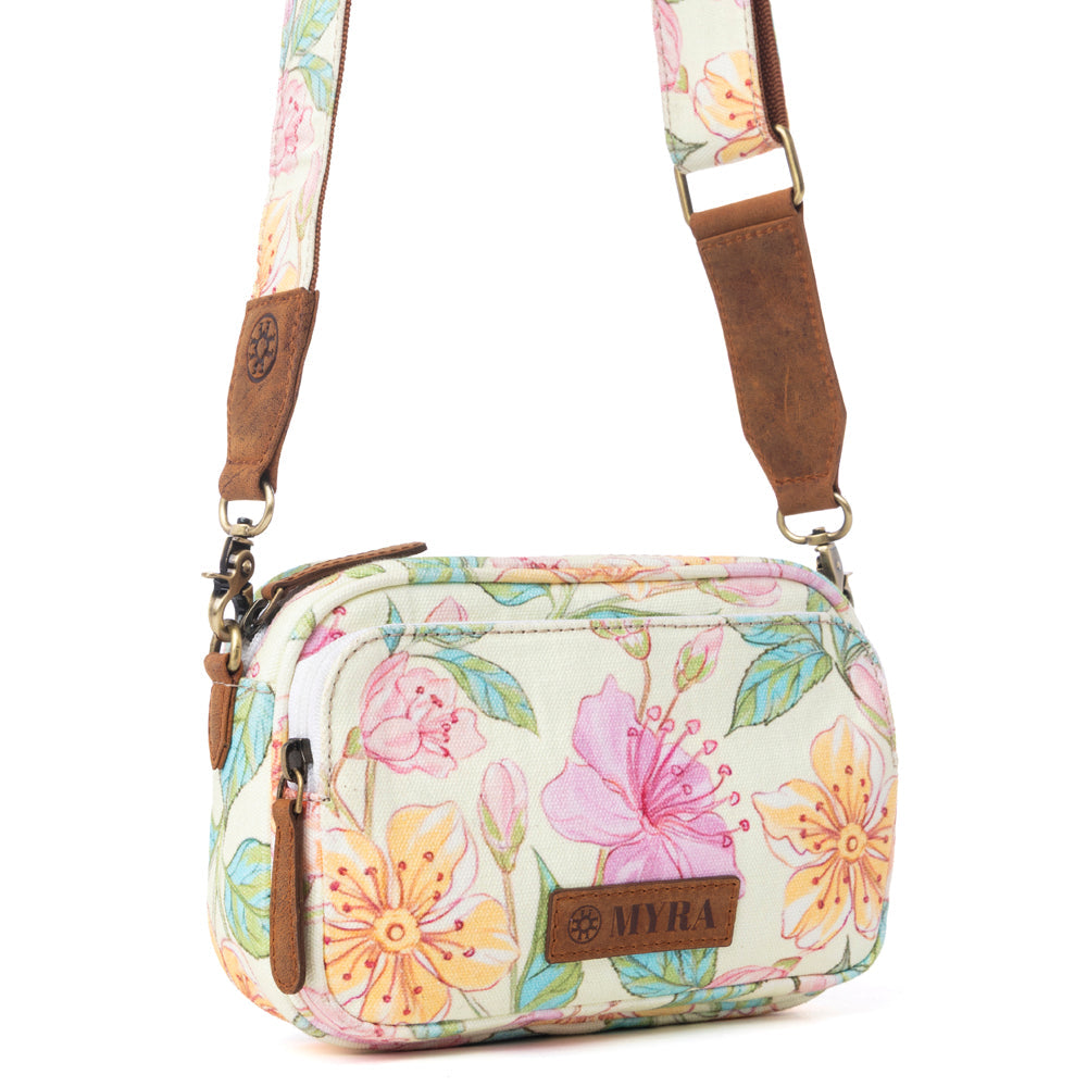 Myra Meadow Song Cotton & Leather Crossbody Bag in Lemon Blossom Myra USA