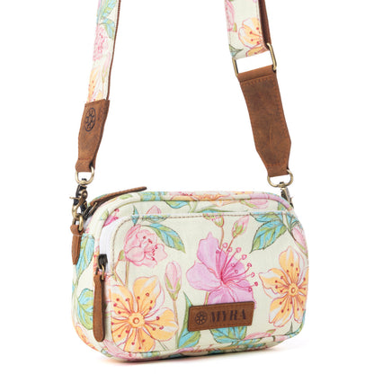 Myra Meadow Song Cotton & Leather Crossbody Bag in Lemon Blossom Myra USA