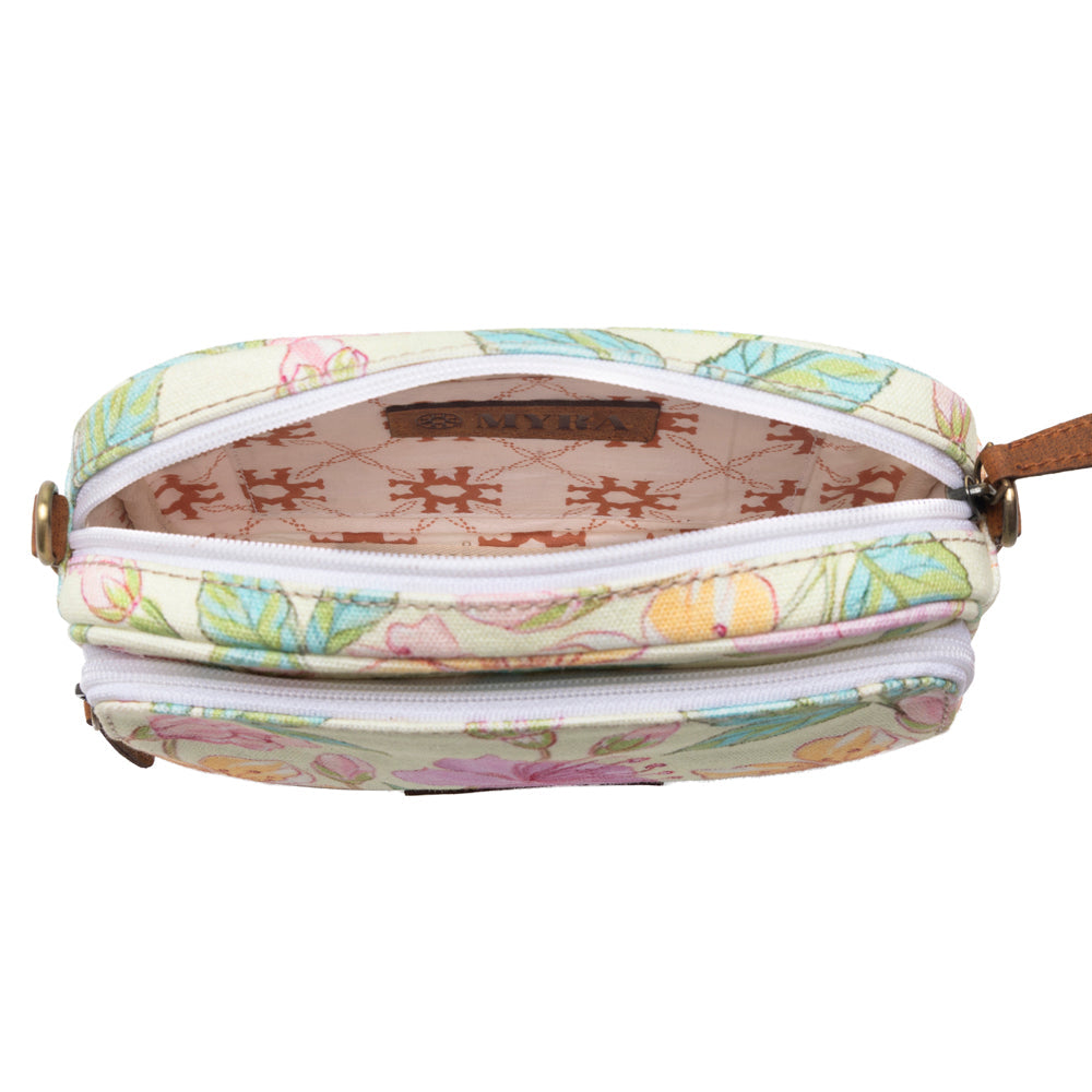 Myra Meadow Song Cotton & Leather Crossbody Bag in Lemon Blossom Myra USA