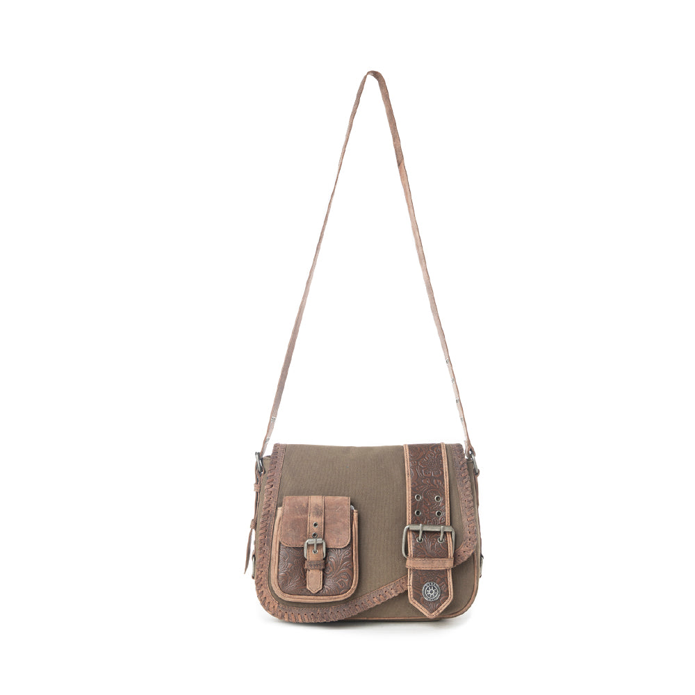 Myra Outlaw's Travels Leather Shoulder Bag in Rodeo Olive Myra USA