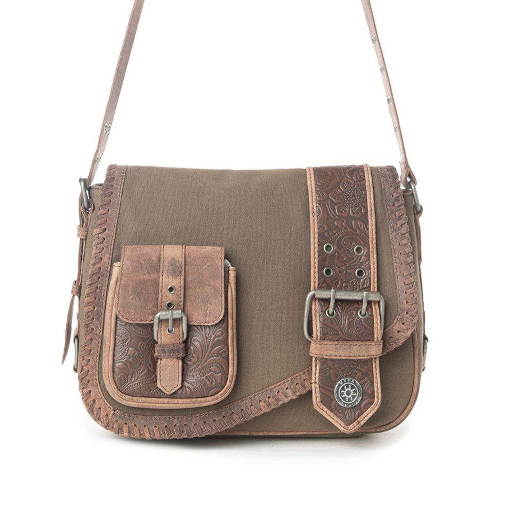 Myra Outlaw's Travels Leather Shoulder Bag in Rodeo Olive Myra USA