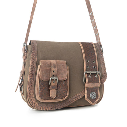 Myra Outlaw's Travels Leather Shoulder Bag in Rodeo Olive Myra USA