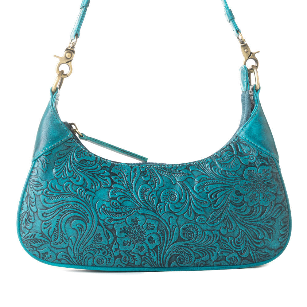 Myra Heritage Vine Embossed Leather Bag for Women in turquoise with shoulder strap Myra USA