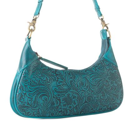 Myra Heritage Vine Embossed Leather Bag for Women in turquoise with shoulder strap Myra USA