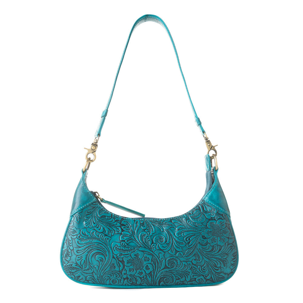 Myra Heritage Vine Embossed Leather Bag for Women in turquoise with shoulder strap Myra USA