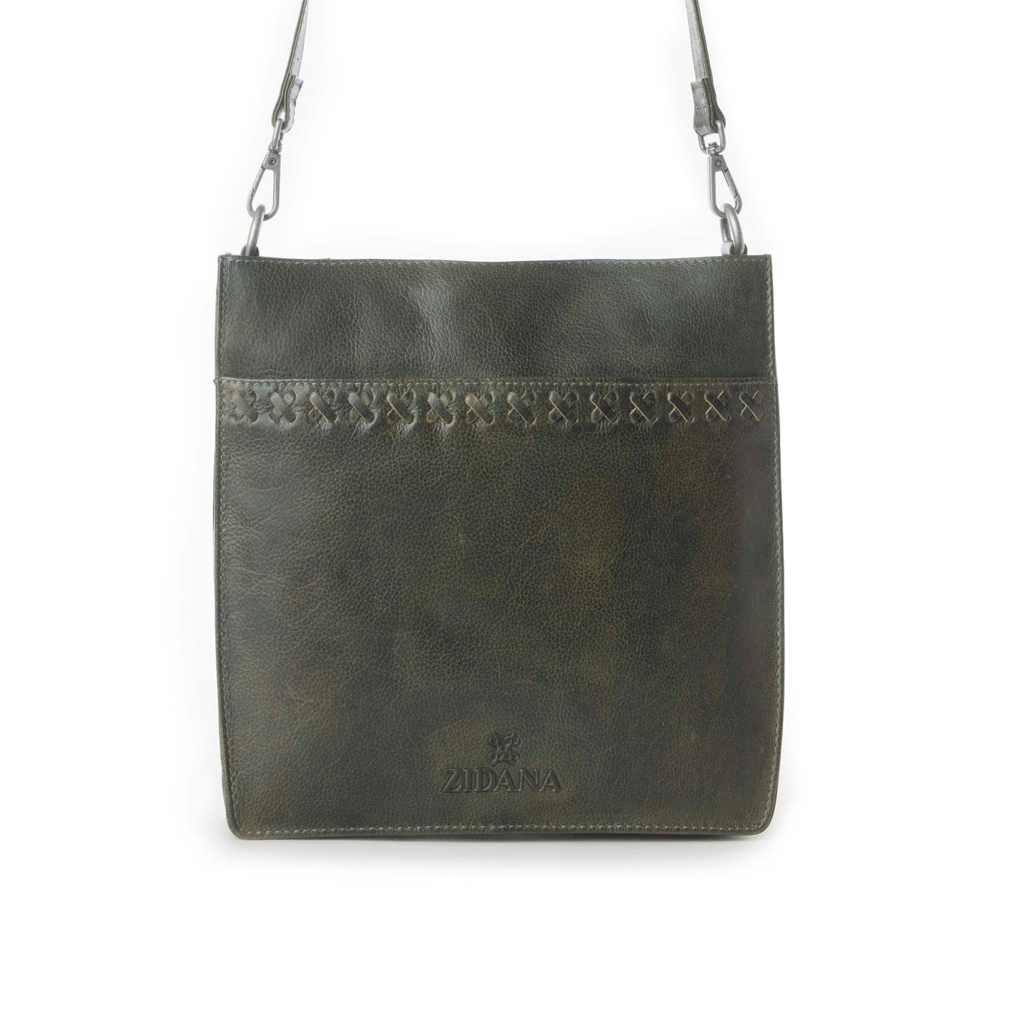 Myra Zidana Mirelle Woven Veg Tanned Leather Sling Bag in Oliva Nero Myra USA