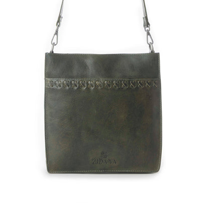Myra Zidana Mirelle Woven Veg Tanned Leather Sling Bag in Oliva Nero Myra USA