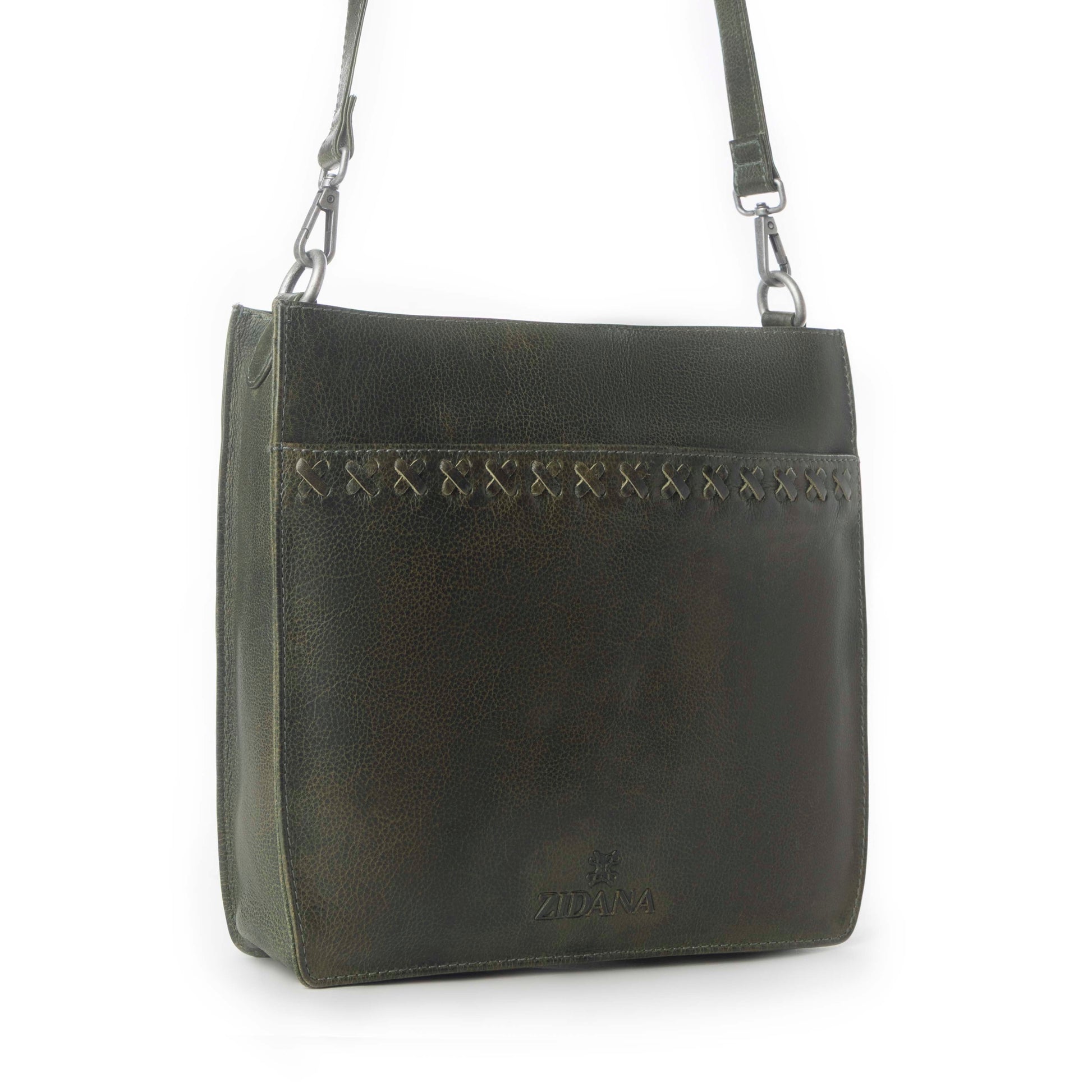 Myra Zidana Mirelle Woven Veg Tanned Leather Sling Bag in Oliva Nero Myra USA