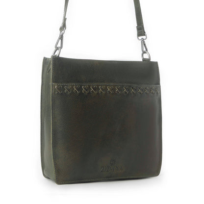 Myra Zidana Mirelle Woven Veg Tanned Leather Sling Bag in Oliva Nero Myra USA