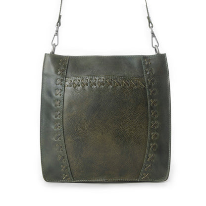 Myra Zidana Mirelle Woven Veg Tanned Leather Sling Bag in Oliva Nero Myra USA