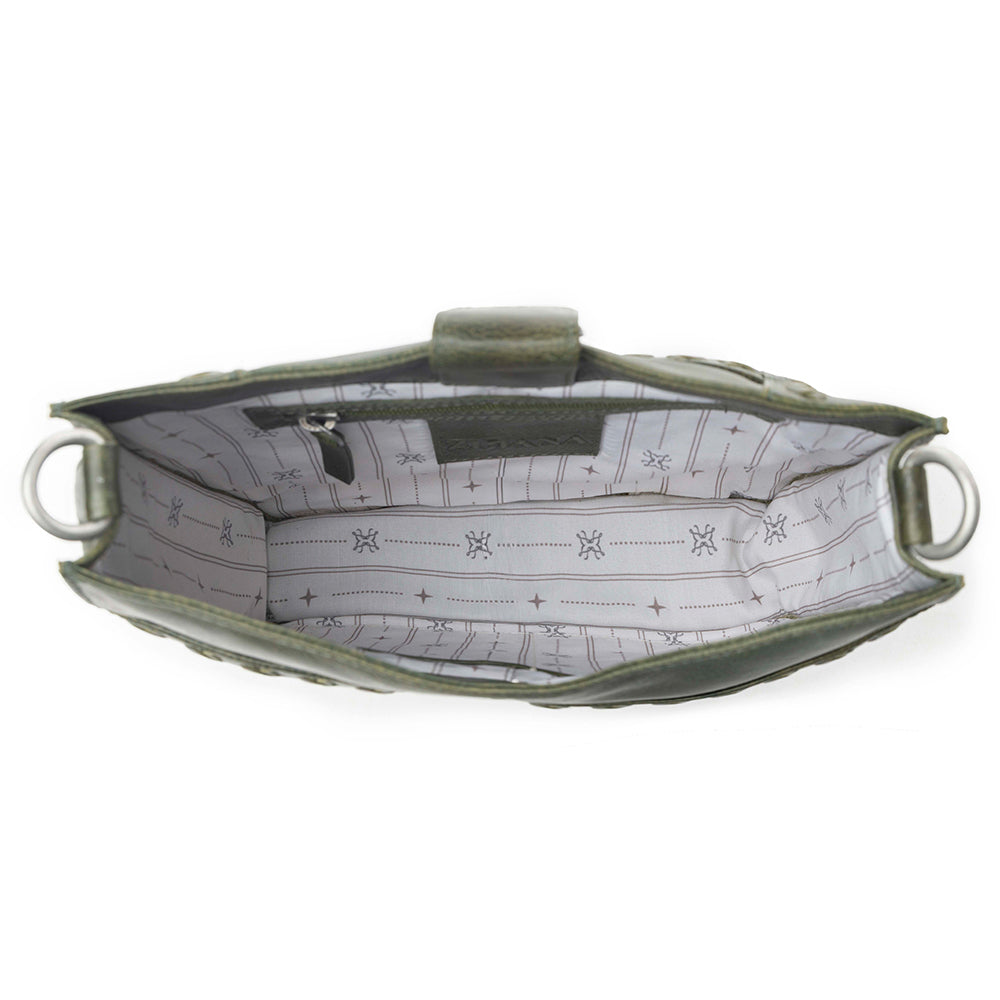 Myra Zidana Mirelle Woven Veg Tanned Leather Sling Bag in Oliva Nero Myra USA