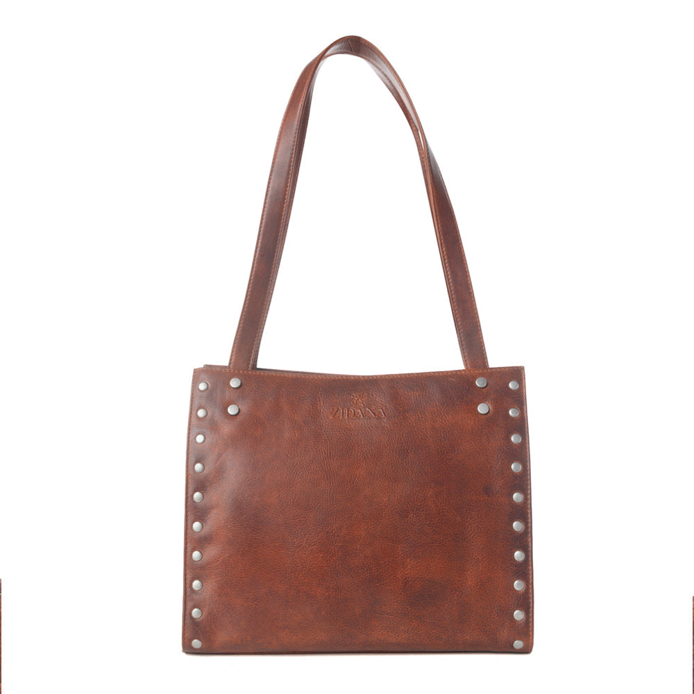 Myra Zidana Aria Amethyst Veg Tanned Leather Tote Bag in Vintage Red Myra USA