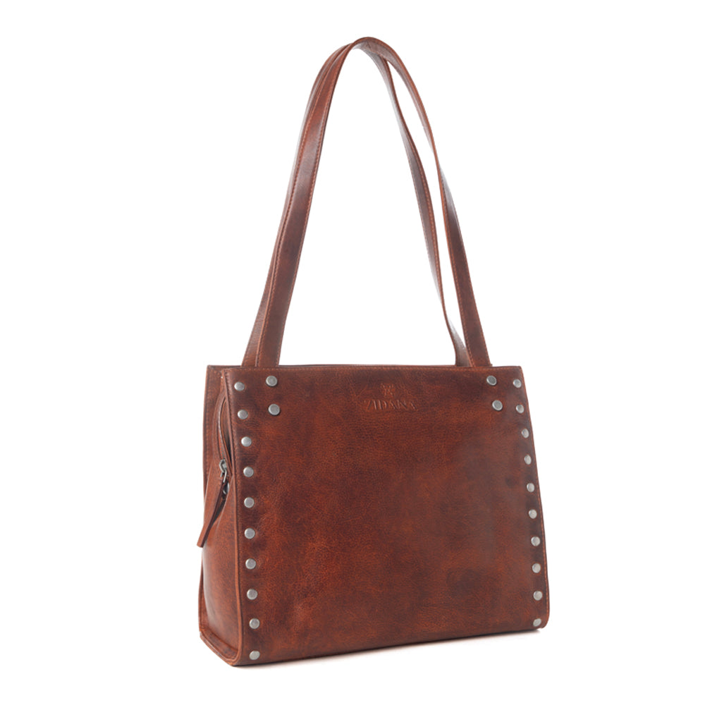 Myra Zidana Aria Amethyst Veg Tanned Leather Tote Bag in Vintage Red Myra USA