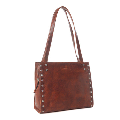 Myra Zidana Aria Amethyst Veg Tanned Leather Tote Bag in Vintage Red Myra USA