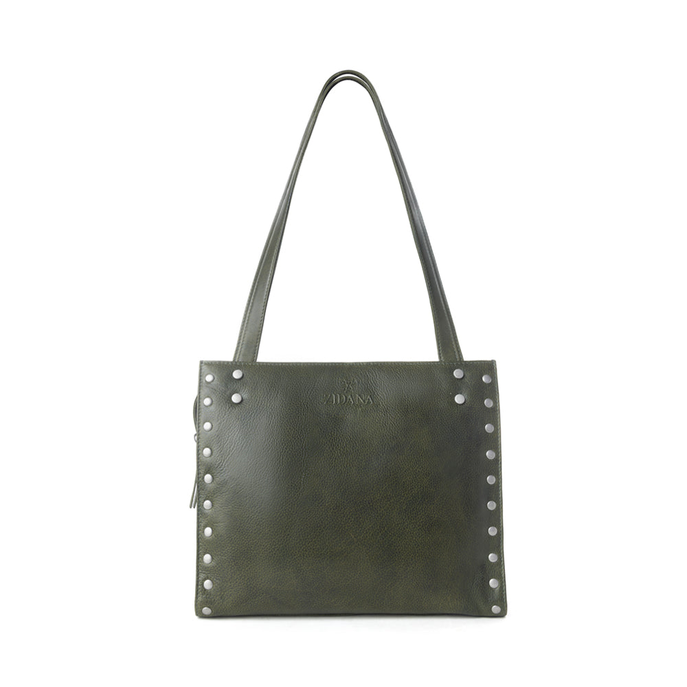 Myra Zidana Aria Amethyst Veg Tanned Leather Tote Bag in Dark Fern Myra USA