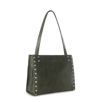 Myra Zidana Aria Amethyst Veg Tanned Leather Tote Bag in Dark Fern Myra USA