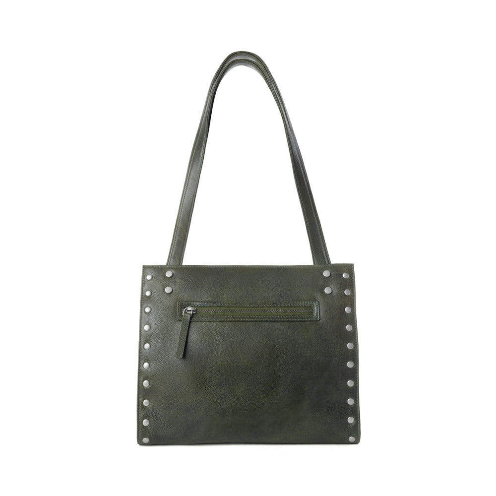 Myra Zidana Aria Amethyst Veg Tanned Leather Tote Bag in Dark Fern Myra USA