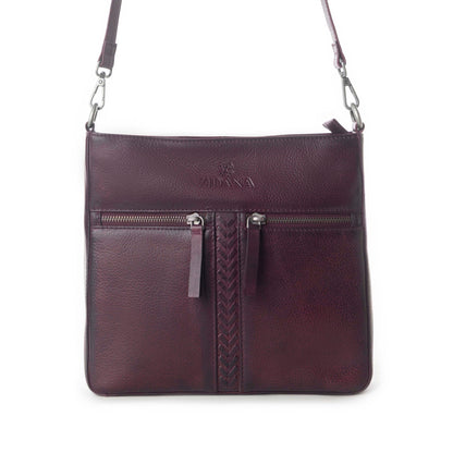 Myra Zidana El Paso Twin Veg Tanned Leather Crossbody Bag in Maroon Mesa Myra USA