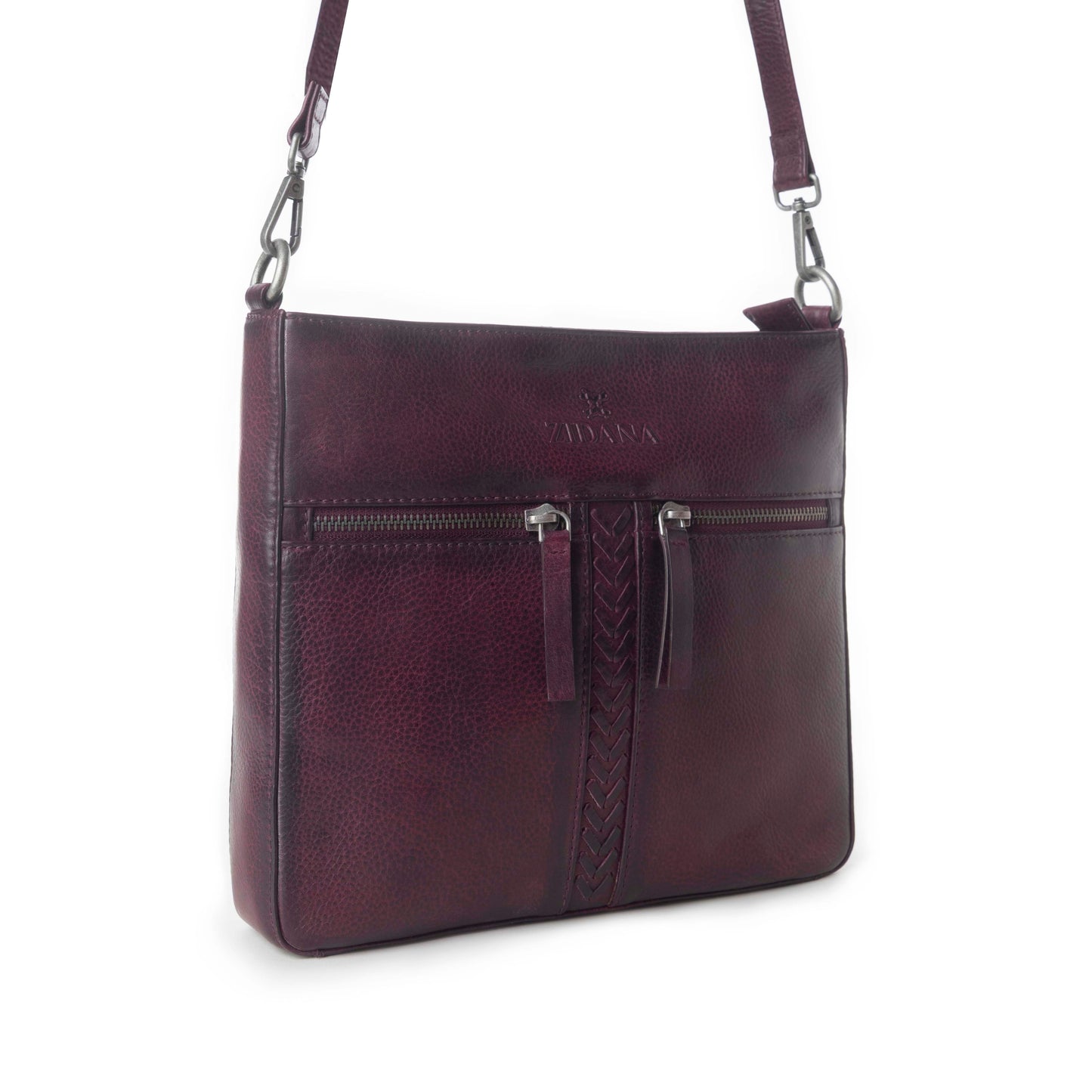 Myra Zidana El Paso Twin Veg Tanned Leather Crossbody Bag in Maroon Mesa Myra USA